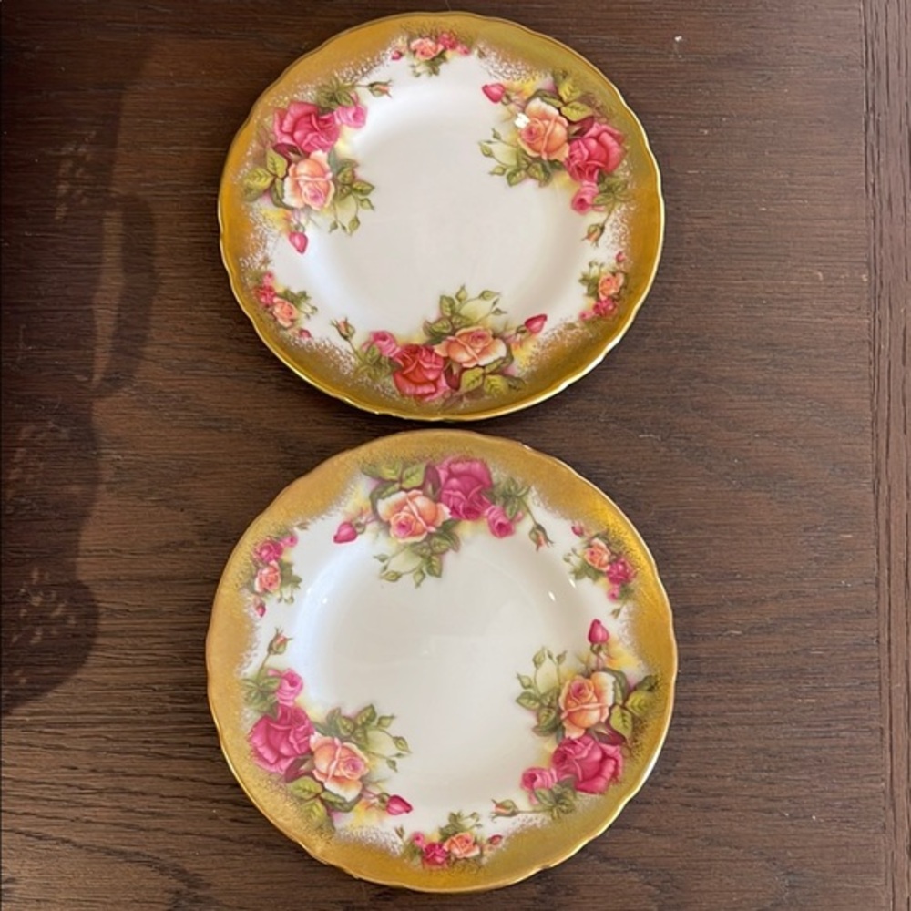 2 Vintage Royal Chelsea Golden Rose plates 6.25”